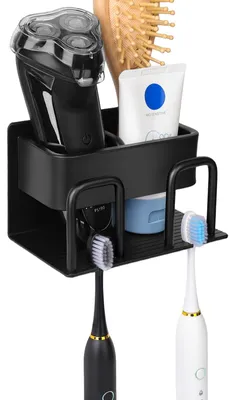 Image de Support pour brosses à dents, support pour brosses à dents électriques, support pour brosses à dents à 2 emplacements, support mural pour brosses à dents, support pour brosses à dents électriques, support pour têtes de brosses à dents de salle de bain