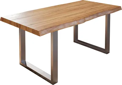 Produktbild von Esszimmertisch 200x100 cm Utrecht, Baumkantentisch naturfarben, Akazienholz massiv, U-Gestell Edelstahl gebürstet