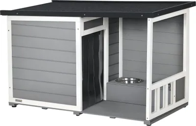 Produktbild von PawHut Hundehütte, Tannenholz, Hundehaus, Kleintierhaus mit 2 Schüsseln, Outdoor