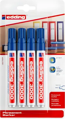 Zdjęcie produktu dla edding 3000 marker permanentny niebieski (opakowanie blister 4 szt.)