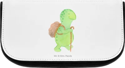 Produktbild von Mr. & Mrs. Panda Schminktäschchen Schildkröte Wanderer - Weiß - Geschenk, Kulturbeutel, Schminktasche, Motivationsspruch, kosmetiktäschchen, kulturtäschchen, Entpannt
