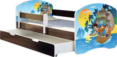 Produktbild von ACMA Jugendbett Kinderbett Junior-Bett Komplett-Set mit Matratze Lattenrost und Rausfallschutz Wenge 21 Piraten 180x80 + Bettkasten