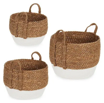 Körbe-Set, mehrfarbig, 35x35x27 cm, Seegras/Holz