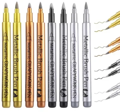 Produktbild von PromoHome® 8 Metallic-Marker – 4 Farben – Silber, Gold, Bronze, Schwarz – Acrylmarker wasserfest – für Album, Stein, Holz, Glas, DIY