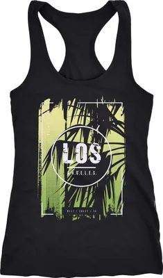 Produktbild von Damen Tank-Top Los Angeles Retro 80er Style Palmen USA Amerika Sunset Boulevard Fashion Racerback Neverless® schwarz-grün L