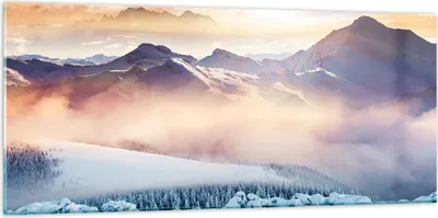 Produktbild von Bilder auf glas - Berge Schnee Winter - 120x50cm - Glasbilder - Wandbilder - Kunstdruck - zum Aufhängen bereit - Wanddekoration aus Glas - Glas Bilder - Wandbild auf Glas - Einteilig - GAB120x50-3596