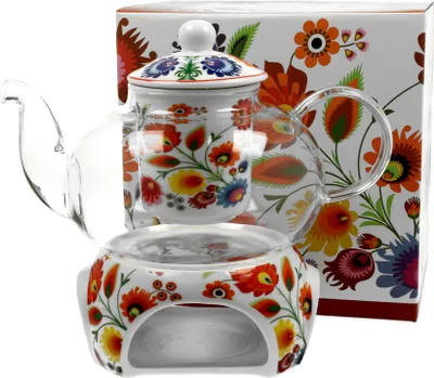 Produktbild von DUO ETNO Teekanne 1000 ml ŁOWICZ mit Teesieb, Glas - New Bone China Porzellan
