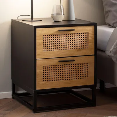 Image de FineBuy Table de chevet noire avec cannage viennois 45x45x56 cm Table de chevet Intemporelle Commode de chevet Lit boxspring avec tiroirs Table de chevet avec espace de rangement