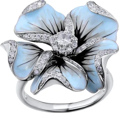 Produktbild von Frauen-Fingerring mit Strass-Intarsien, Emaille-Blume, Schmuck, Valentinstagsgeschenk-Blau,US 9