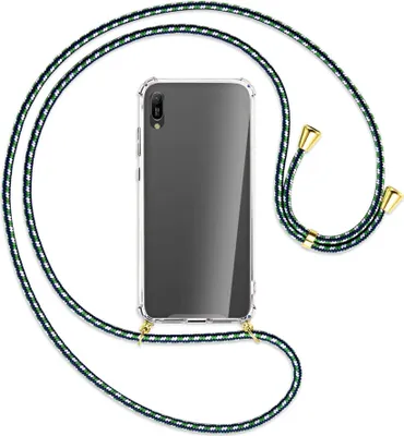 Produktbild von Handykette Backcover-Schutzhülle mit Band (Metall goldfarben) für Huawei Y6 2019 - grün/blau/weiß