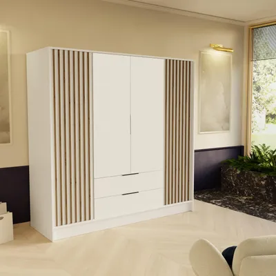 Produktbild von Masseno Drehtürenschrank PELOR 200/200/51 cm Modern Kleiderschrank 4-türig Weiß
