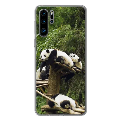 Produktbild von MuchoWow® Handyhülle Schutzhülle Hülle für Huawei P30 Pro Pandas - Holz - Treppe Silikon Softcase Handy Hülle - Schutzdeckel