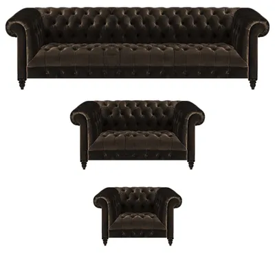 Obrázok produktu pre Polster Chesterfield Garnitur Designer Braune Couchen Lehnsessel 3tlg Set