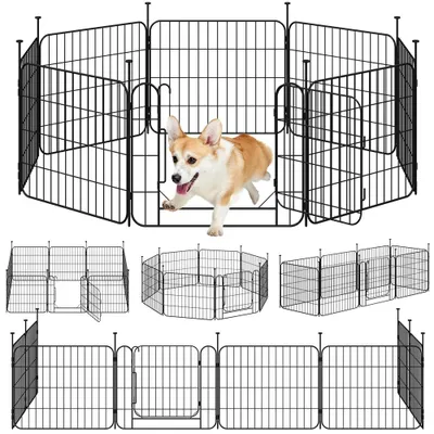 Produktbild von Yaheetech 8-teilig Welpenauslauf 50 cm hoch, Laufstall mit Tür für Hunde, faltbares Welpenfreigehege Zaun Gitter