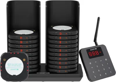 Produktbild von Restaurant-Wartesystem – Set mit Pager-Geräten – System zur Bestellung von Speisen – Bestell-Pager – Tisch-Pager – Design mit Kippschutz