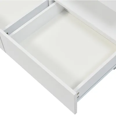 Image de okwish Table basse moderne laquée blanc brillant avec LED et 2 tiroirs de rangement, table de salon 100x60x49,5 cm