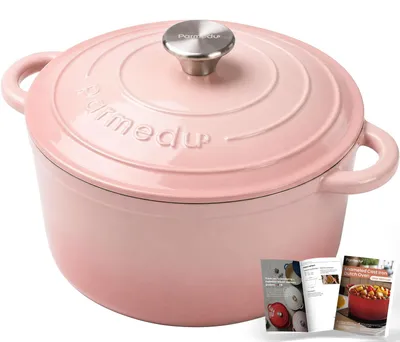 Emaille-Gusseisen-Bräter 5,5 l, rosa, mit Deckel, für Brotbacken & Schmoren