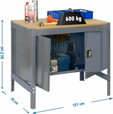 Produktbild von PROREGAL Werkbank BUFFALO mit Schrank | HxBxT 84x120x76cm | Traglast 600kg | Grau