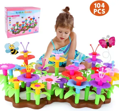 Produktbild von Buntes Blumen-Baukasten Spielzeug 104 Teile – Kreatives Steckspiel für Kinder, Garten-Set, Lernspiel ab 3 Jahren