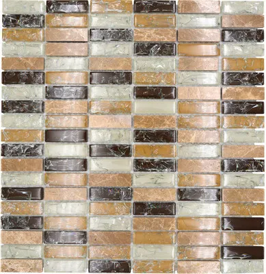 Produktbild von Glasmosaik mit Naturstein XIC S1253 braun/beige 32,2x31 cm