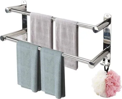 Image de Porte-serviettes mural en acier inoxydable, 43-75 cm, argenté, à deux rangées