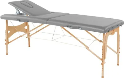 Produktbild von Behandlungsliege, Massageliege, Liege klappbar, mobil, Höhe 57-85 cm, aus Holz, Farbe:42 grau