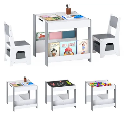 Immagine prodotto di Set tavolo e sedie 4 in 1 per bambini con contenitore, grigio