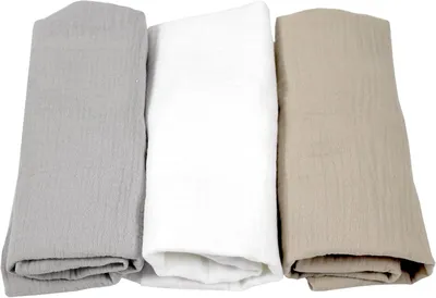 Produktbild von BabyLux Musselin Spannbettlaken Set – 3er Pack (40x80 cm) für Kinderwagen, Stubenwagen, Babybett & Wiege Matratzenbezug z14 Grau-Weiß-Sand