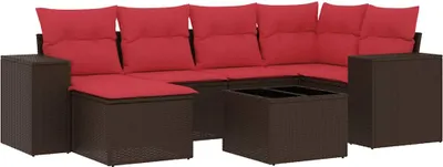 Zdjęcie produktu dla vidaXL 7-częściowa sofa ogrodowa z poduszkami, brązowa, z polirattanu
