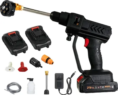 Produktbild von Kabelloser Hochdruckreiniger - Waschpistole - 60 bar - 100 W - 5-in-1 Düse - Akkubetrieben - Akku Enthalten - Mit Schlauch - Schwarz