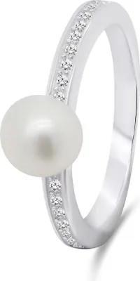 Obrázek produktu pro Elegantní stříbrný prsten s pravou perlou RI055W - Obvod: 60 mm