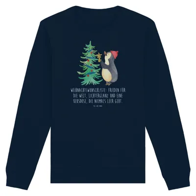 Produktbild von Mr. & Mrs. Panda Bio Baumwoll Pullover Pinguin Weihnachtsbaum Größe XS - French Navy - Geschenk, Sweatshirt, Winter, Pulli, Weihnachten, Sweater