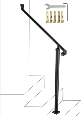 Produktbild von Handläufe für Außentreppen - Schmiedeeisenhandlauf - Zwei-Schritt Eingangsgeländer - Formschön und Schwarz - Treppengeländer Edelstahl - Handlauf Geländer