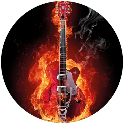 Produktbild von Wallario Premium Glasbild, freischwebende Optik, kräftige Farben, rund 50cm Durchmesser, Motiv Brennende Gitarre
