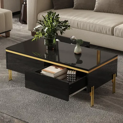 Produktbild von MODFU Moderner Couchtisch 100x50x36 Sofatisch mit Schubladen Stauraum,Beistelltisch Wohnzimmermöbel,Schwarz