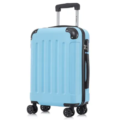 Produktbild von Koffer Trolley Reisekoffer Suitcase, Rollkoffer Handgepäck ,mit 4 Rollen360°, Hartschalenreisekoffer, Zahlenschloss, Weicher Gummigriff(L,Hellblau)