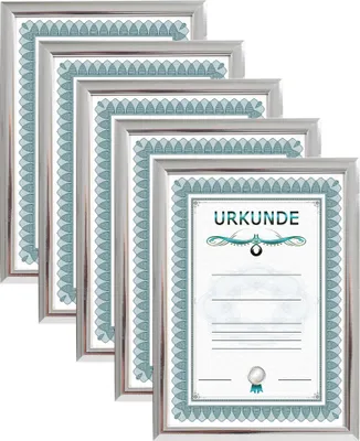 Produktbild von 2er 3er 5er 10er Pack Dokument Bilderrahmen 21x29,7 DIN A4 Urkunde Foto Rahmen - Farbe: 5er Pack Silber