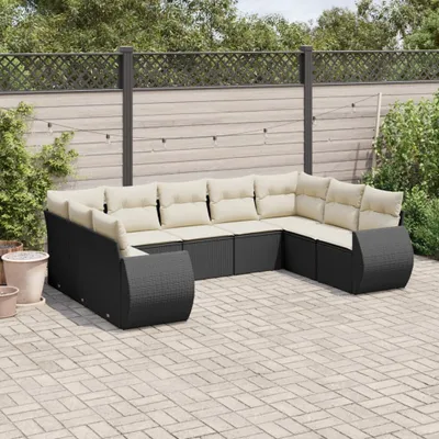 Produktbild von 9-tlg. Garten-Sofagarnitur - mit Kissen Schwarz Poly Rattan - Gartenmöbelset 3254133