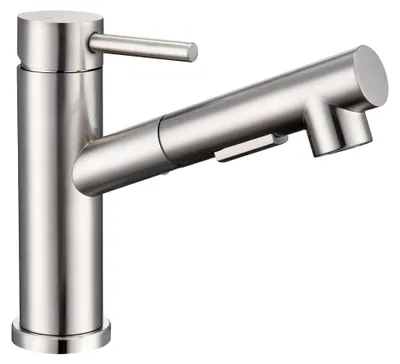 Produktbild von Küchen- und Badwasserhahn mit gebürsteter Oberfläche, ausziehbar, Einhebelarmatur mit zwei Wasserstrahlarten