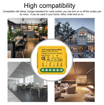 Produktbild von Tuya WIFI Intelligentes 433-Vorhangmodul, Lamellenschalter, elektrisch motorisierte Rollladensteuerung, APP-Fernbedienungen, kompatibel mit Alexa und Sprachassistent