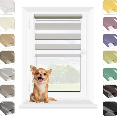 Produktbild von Mardom Home | Doppelrollo - 112,5x215 cm - Hellgrau - Verdunkelungsrollo Ohne Bohren - Mit Klemmfix - Rollo Fenster Innen - Sonnenschutzrollo