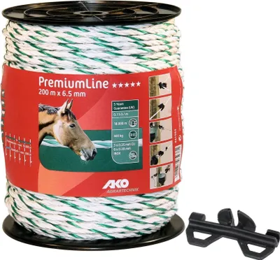 Produktbild von Weidezaunseil Premium Line weiß/grün 6,5 mm, 0,10 Ohm/m, 200 m