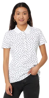 Produktbild von Tommy Hilfiger Damen Poloshirt mit Viertelknöpfen, Punktemuster, Hellweiß/Sky Ca
