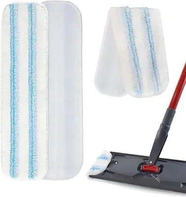 Zdjęcie produktu dla Zapasowe nakładki z mikrofibry do mopów płaskich, 4 sztuki, wymiary 40,5 x 11 cm, nadają się do prania, przeznaczone do czyszczenia podłóg