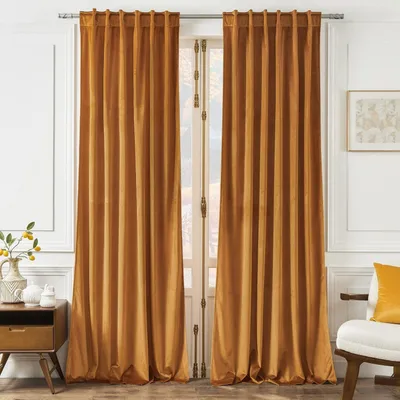 Obrázok produktu pre Závesy zo zamatovej látky, zatemňovacie, oranžovej/červenej farby, s cikcakovým vzorom, 2 kusy, rozmer 304,8 x 132,1 cm