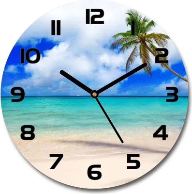 Produktbild von Wanduhr aus Glas 30fi Glasbild Glasuhr Gehärtetes Glas - schwarze-zeiger - Caribbean beach