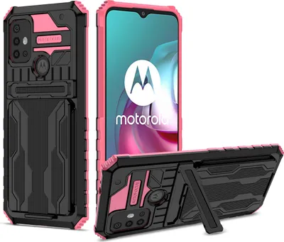Produktbild von Moto G30 Hülle, Hybrid Robust Schutz Stoßfest Schutzhülle mit Kartenhalter Ständer für Motorola Moto G30 Rosa