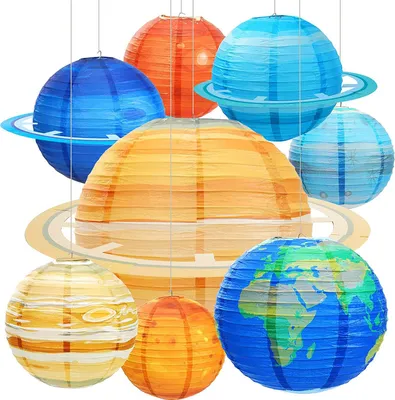 Produktbild von 8 Stück Planeten-Papierlaternen für Kinder, Sonnensystem, Planeten, Laterne, Weltraum-Thema, Party-Dekoration, Kindergeburtstag, Heimdekoration
