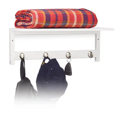 Produktbild von relaxdays Nástěnný věšák bílé dřevo 4 háčky 50,0 x 17,5 cm