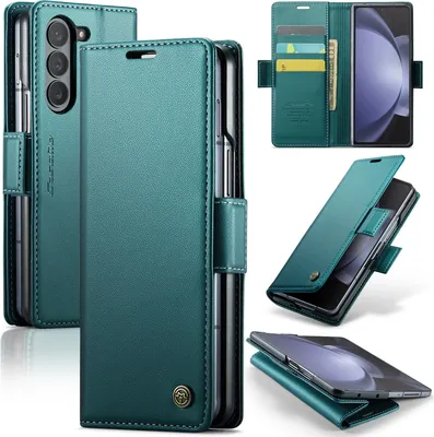 Produktbild von Lederhülle für Samsung Galaxy Z Fold 5 Brieftasche Kartenfach Schutzhülle mit Standfunktion Grün